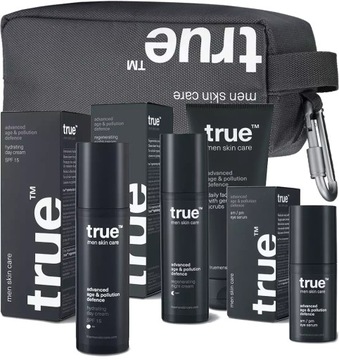 True men - Zestaw żel, 2 kremy, serum, kosmetyczka