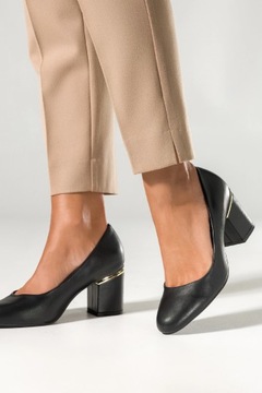 ТУФЛИ ЖЕНСКИЕ КЛАССИЧЕСКИЕ НА ДЕКОРАТИВНОМ КАБЛУКЕ, УДОБНЫЕ, ЧЕРНЫЕ, размер 38