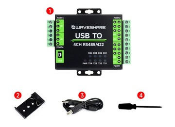 Промышленный преобразователь USB в 4-канальный RS485/422