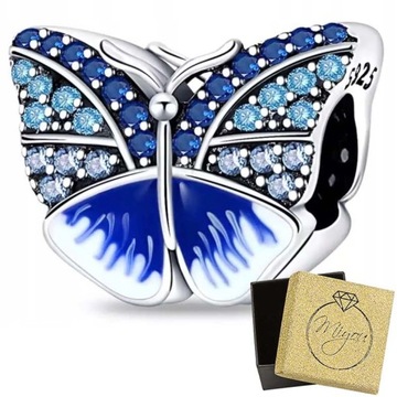 Zawieszka Charms Srebro 925 Cyrkonie Motyl
