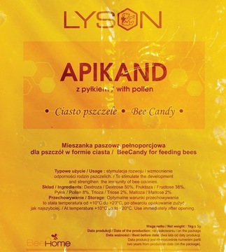 Apikand PYŁKIEM 10x1kg CIASTO podkarm DLA pszczół APIKAND PYŁEK ciasto