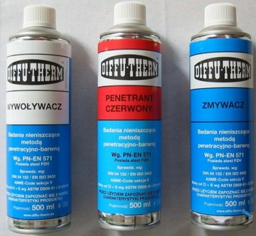 Wywoływacz penetrant zmywacz diffu therm komplet