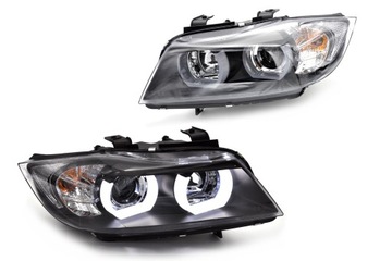 BMW 3 E90 E91 2005-2008 lampy reflektory przód black ringi LED 3D xenon D1S
