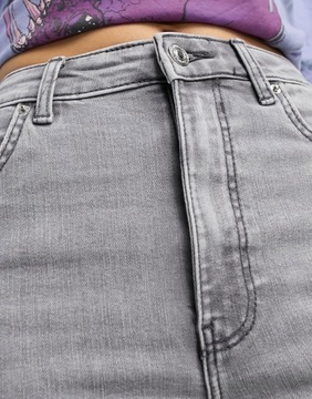 Bershka Petite Szare obcisłe jeansy do kostki z wysokim stanem 40