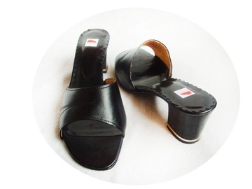 Шлепанцы ЖЕНСКИЕ КОЖАНЫЕ, черные, КАБЛУК, размер H 39