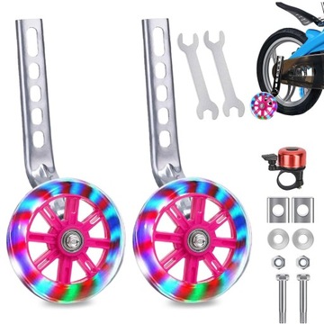 СВЕТОДИОДНЫЕ БОКОВЫЕ КОЛЕСА ДЛЯ ВЕЛОСИПЕДА 12-20 ДЮЙМОВ. ПОДДЕРЖИВАЮЩИЕ КОЛЕСА СВЕТОДИОДНЫЕ РОЗОВЫЕ.