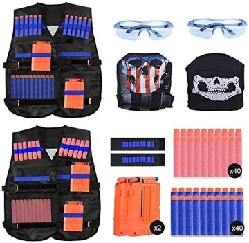 Akcesoria do Nerf Mega zestaw 80 strzałek 2x kamizelki 2x okulary bandana
