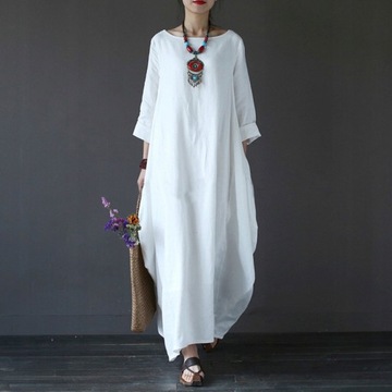 Lniana sukienka z bawełny w jednolitym kolorze