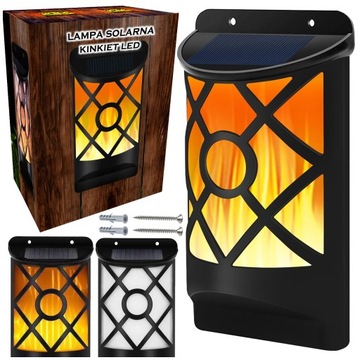 LAMPA SOLARNA KINKIET LED EFEKT ELEWACYJNA PŁOMIENNA Z CZUJNIKIEM ZMIERZCHU