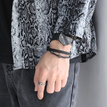 Мужские плетеные браслеты Niche Design Premium из черной кожи