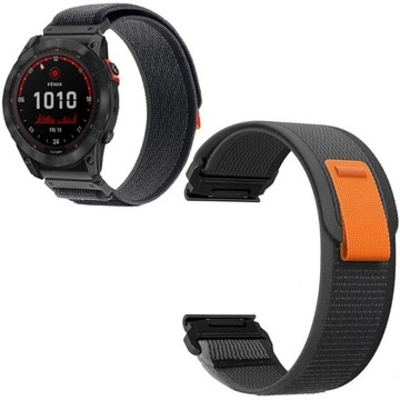 Pasek Sportowy Rzep Velcro Nylon Black Orange do Garmin Fenix 7X /6X/6X Pro