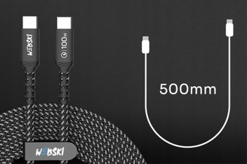 KOSTKA DO SZYBKIEGO ŁADOWANIA MOCNY KRÓTKI PRZEWÓD W OPLOCIE USB-C /USB-C