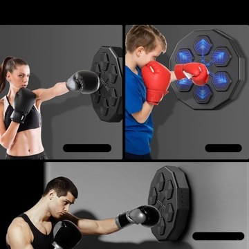 TRENAŻER BOKSERSKI DO MONTAŻU ŚCIANIE MUZYKA RGB 2 PARY RĘKAWIC BOKSERSKICH