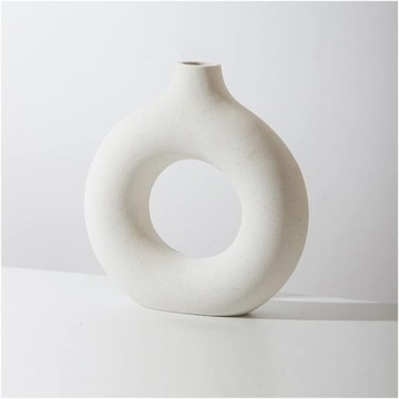 CERAMICZNY WAZON NA TRAWE PAMPASOWĄ OKRĄGŁY PĄCZEK BIAŁY MAT 18 CM