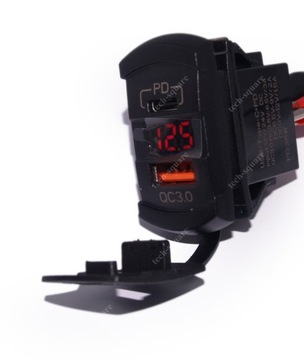 Монтажная розетка USB QC3.0 18 Вт + PD 36 Вт 12–24 В Вольтметр