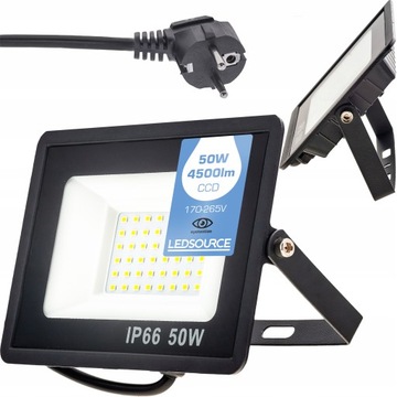 Halogen NAŚWIETLACZ LED 50W 4500lm SLIM z wtyczką