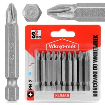 10x Bity WKRĘTARKI MAGNETYCZNE PH2 50 mm Końcówki Philips Groty Nierdzewne