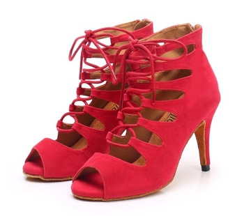 BUTY DO TAŃCA TANECZNE SZNUROWANE CZERWONE 8,5cm