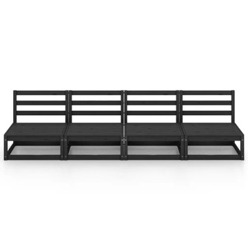 vidaXL 4-osobowa sofa ogrodowa, czarna, lite drewno sosnowe