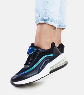 Hers Sportowe buty damskie czarne z hologramem sneakersy r. 38