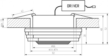 SS-32 AL/AM 3Вт LED COB 230В AMP. ПОТОЛОК. ТВЕРДОЕ КВАДРАТНОЕ ЯНТАРНОЕ СТЕКЛО