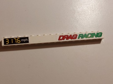 LEGO 2465pb01 Brick 1x16 with 'DRAG RACING' and Octan and 317.6 mph do 6616