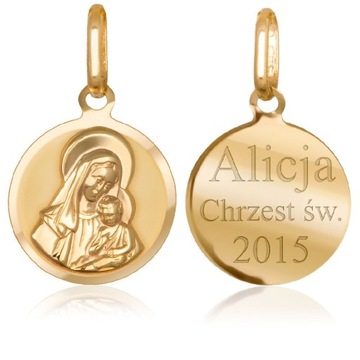 ZŁOTA ZAWIESZKA 585 MATKA BOSKA GRAWER PREZENT