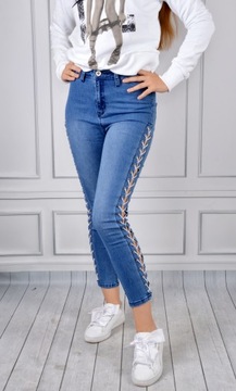Spodnie Jeansy Damskie Modelujące Sznurowane Lato