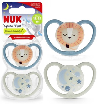 NUK SPACE NIGHT silikonowy SMOCZEK świecący 18-36m