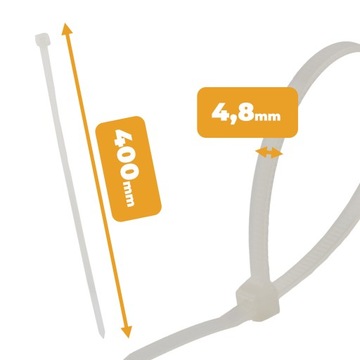 MOCNE OPASKI ZACISKOWE KABLOWE TRYTKI BIAŁE TAŚMA 4,8x400 100SZT ZIPERKI