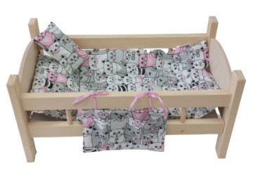 ŁÓŻECZKO DREWNIANE dla lalek +POŚCIEL 5 elementów