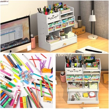 ORGANIZER NA BIURKO PRZYBORNIK NA KREDKI DŁUGOPISY OŁÓWKI Z SZUFLADĄ PÓŁKA
