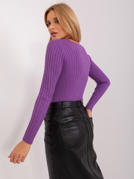 Milutki SWETER damski dekolt V-neck CIĄGLIWY prążkowany F25 szary S/M