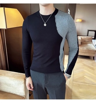 Black/White/Gray Pull Homme Fashion Patchwork Colo