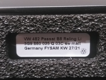 STŘEŠNÍ NOSIČ STŘEŠNÍ LEVÝ VW PASSAT B8 3G9860025Q
