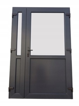 DRZWI ZEWN. PCV ANTRACYT 140x210 DWUSKRZYDŁOWE MOCNE, GRUBE Z KLAMKĄ