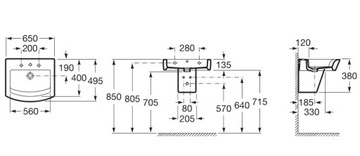 Прямоугольный настенный умывальник Roca Hall