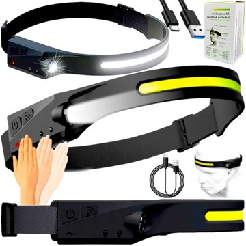 LATARKA CZOŁOWA MOCNA CZOŁÓWKA PASEK 350 LM COB + LED + SENSOR RUCHU 2104