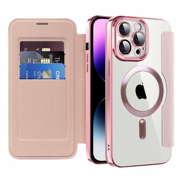 ETUI FLIP Z KLAPKĄ DO MAGSAFE OBUDOWA CASE DO IPHONE 13 PRO MAX RÓŻOWE
