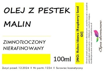 OLEJ Z PESTEK MALIN 100ml naturalny zimnotłoczony nierafinowany