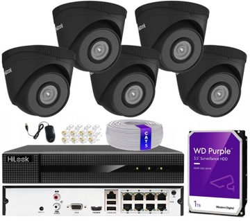 Zestaw Monitoringu IP HiLook 5MPx 5 Kamer IP + Rejestrator PoE