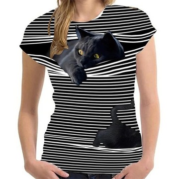 KOSZULKA DAMSKA T-SHIRT Z NADRUKIEM 3D KOT 2XL