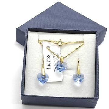 Pozłacany srebrny komplet serce 10mm Swarovski