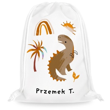 WOREK DO PRZEDSZKOLA ŻŁOBKA SZKOŁY Z DINOZAUREM T-REX Z IMIENIEM DZIECKA