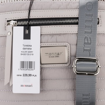 СУМКА MONNARI MESSAGE, СЕРАЯ, СТЕГАНАЯ, ЛОГОТИП