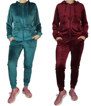 WELUROWY KOMPLET DRESOWY DAMSKI SPODNIE NA ŚCIĄGACZU + BLUZA ROZMIAR XL
