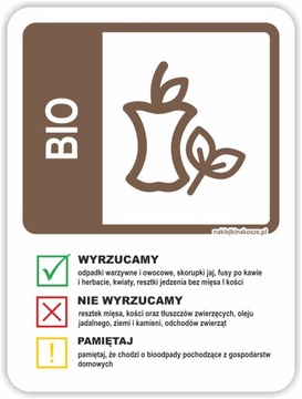NAKLEJKA na kosz ODPADY BIO z instrukcją 20cm