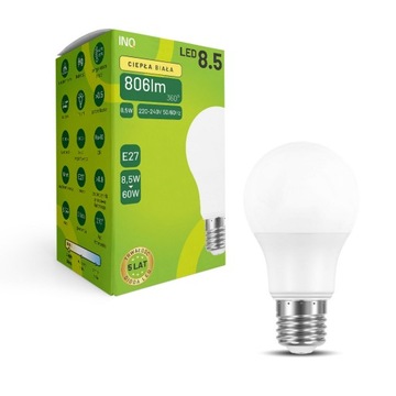 INQ E27 8.5W 806lm 3000K A60 żarówka LED ciepła