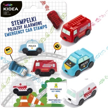 Kidea STEMPELKI PIECZĄTKI ROLOWANE Pojazdy Alarmowe 3 sztuki AUTA