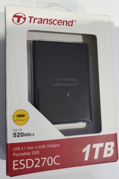 TRANSCEND dysk zewnętrzny SSD ESD270C 1TB USB 3.1 Gen 2 USB-C mały lekki